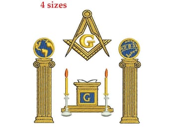 Masonic Compass Altar Pillars 4sizes Digitized filled Machine Embroidery Design Digital Download