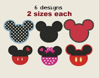 6 designs: Mickey Minnie ears Digitized filled Machine Embroidery Designs Digital Download