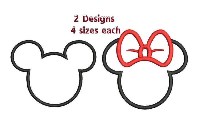 2 designs Outlined Mickey and Minnie ears Digitized Machine | Etsy