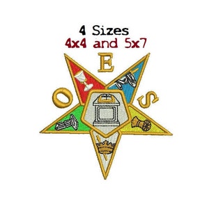 OES Eastern Star 4Sizes Digitized filled Machine Embroidery Design Digital Download