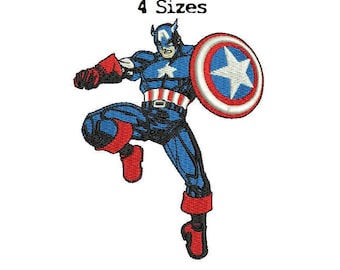 Captain America 4Sizes Digitized filled Machine Embroidery Design Digital Download
