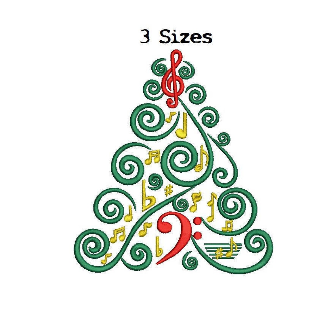 Christmas Tree With Music Notes 3 Sizes Digitized Filled Etsy