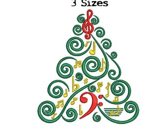 Christmas Tree with Music notes 3 Sizes Digitized filled Machine Embroidery Design Digital Download