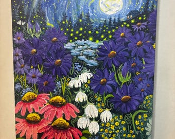 Original Mixed Media ‘Ethereal Nights’ - Floral Whimsical Painting - Archival Materials - 100% Cotton Canvas