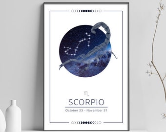 Póster de astrología de Escorpio - Horóscopo del zodiaco - Descarga digital