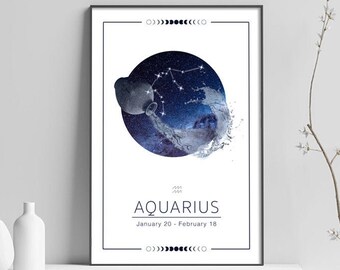 Aquarius Astrology Poster - Zodiac Horoscope Digital Download