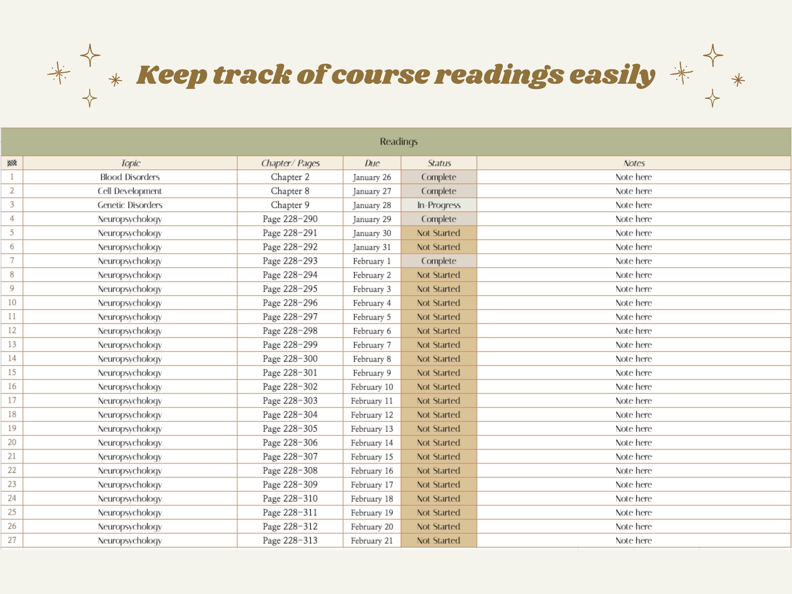 Simple Course-based Academic Planner | Two Tabs | Assignment Tracker ...
