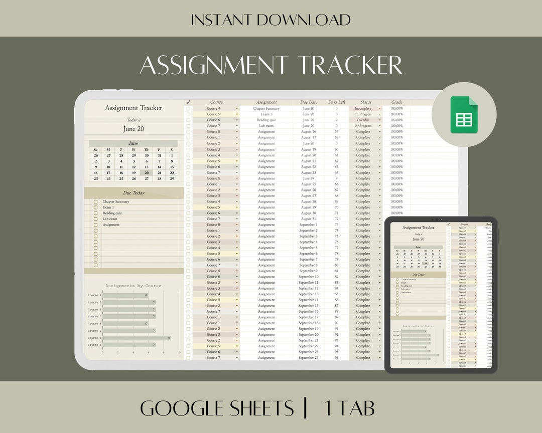 Google Sheets Assignment Tracker: School Planner (digital Download) - Etsy