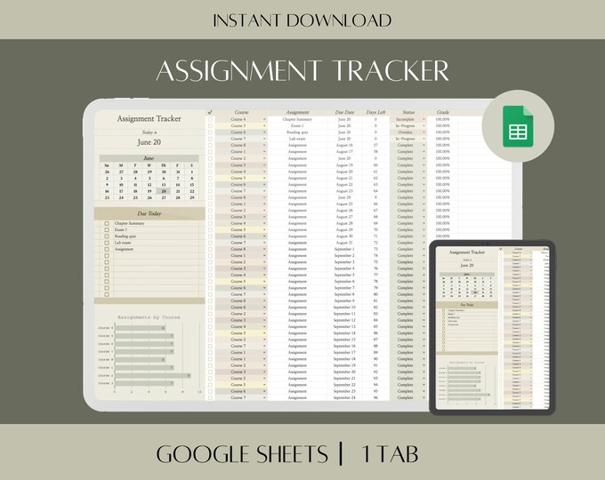 Assignment Tracker for Students, Google Sheets & Excel Assignment ...