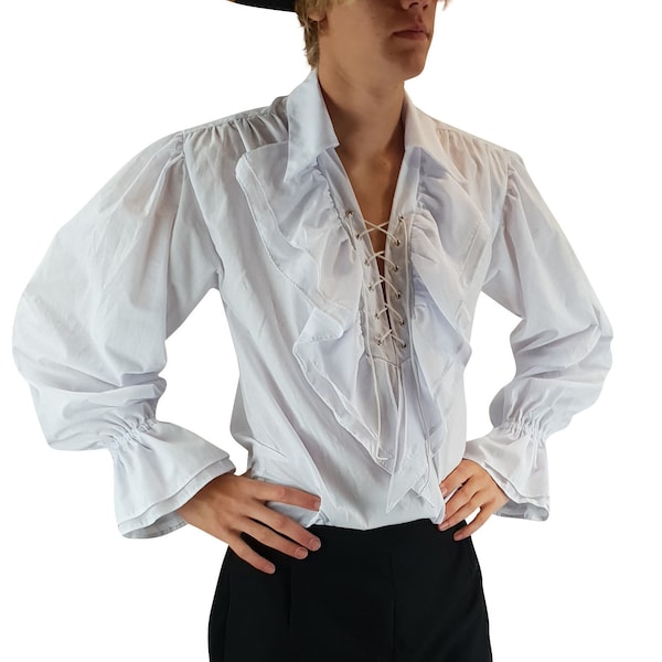 Pirate Frill Shirt - Medieval Fancy Dress Men's Buccaneer Caribbean Clothing