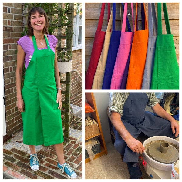 Potters Split Leg Apron 8 Cotton Colours with an Adjustable neck strap and 2 pockets