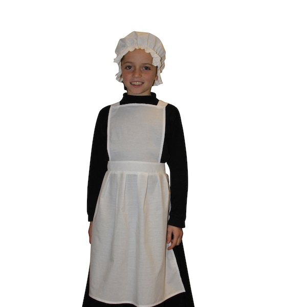 Children's Fancy Dress White Victorian Maids Pinafore Apron & Optional Mop Hat