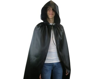 Adult Black Satin Cape - Fancy Dress Vampire Cape Halloween Party Pagan Costume