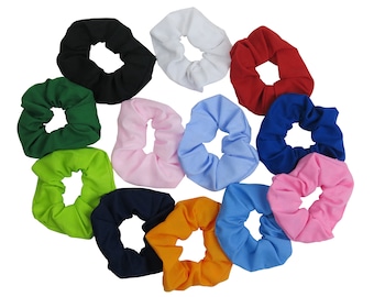 Plain Poly Cotton Hair Tie Scrunchie, Pack of 2 per Colour - 12 Colours Available