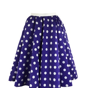 Ladies Polka Dot Rock and Roll Skirt and Scarf 50's Fancy Dress Costume With Optional Net Underskirt Purple and White