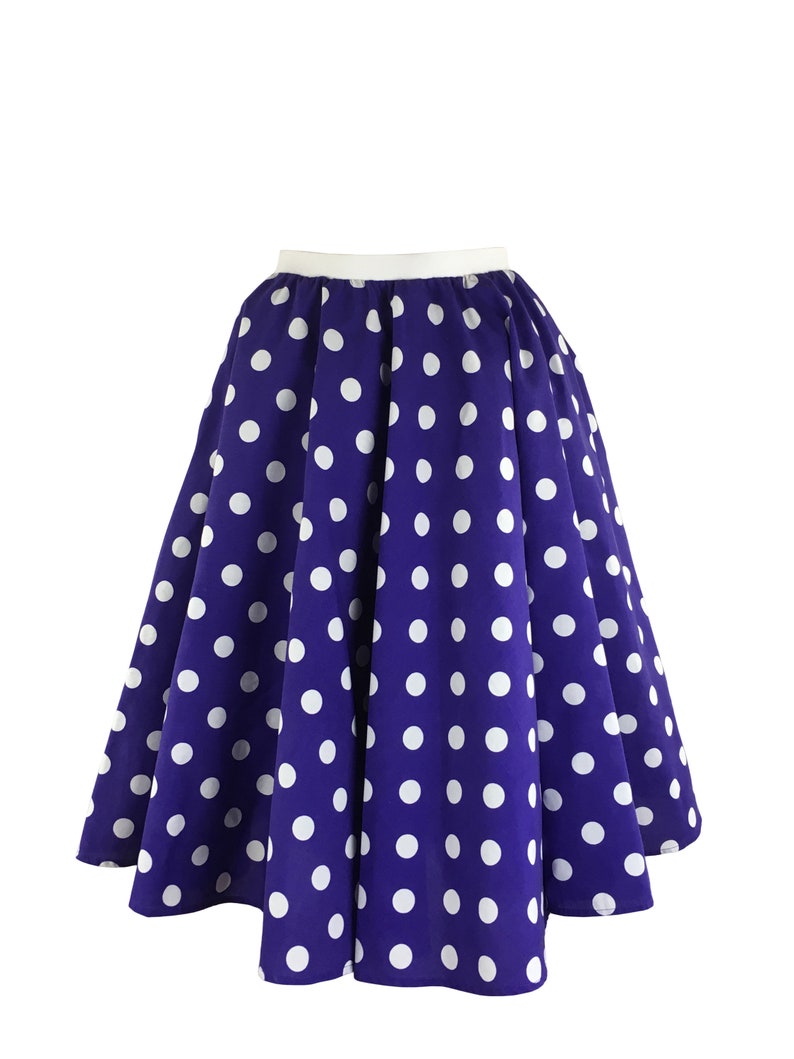 Ladies Polka Dot Rock and Roll Skirt and Scarf 50's Fancy Dress Costume With Optional Net Underskirt Purple and White