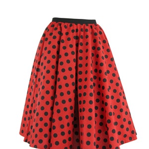 Ladies Polka Dot Rock and Roll Skirt and Scarf 50's Fancy Dress Costume With Optional Net Underskirt Red and Black