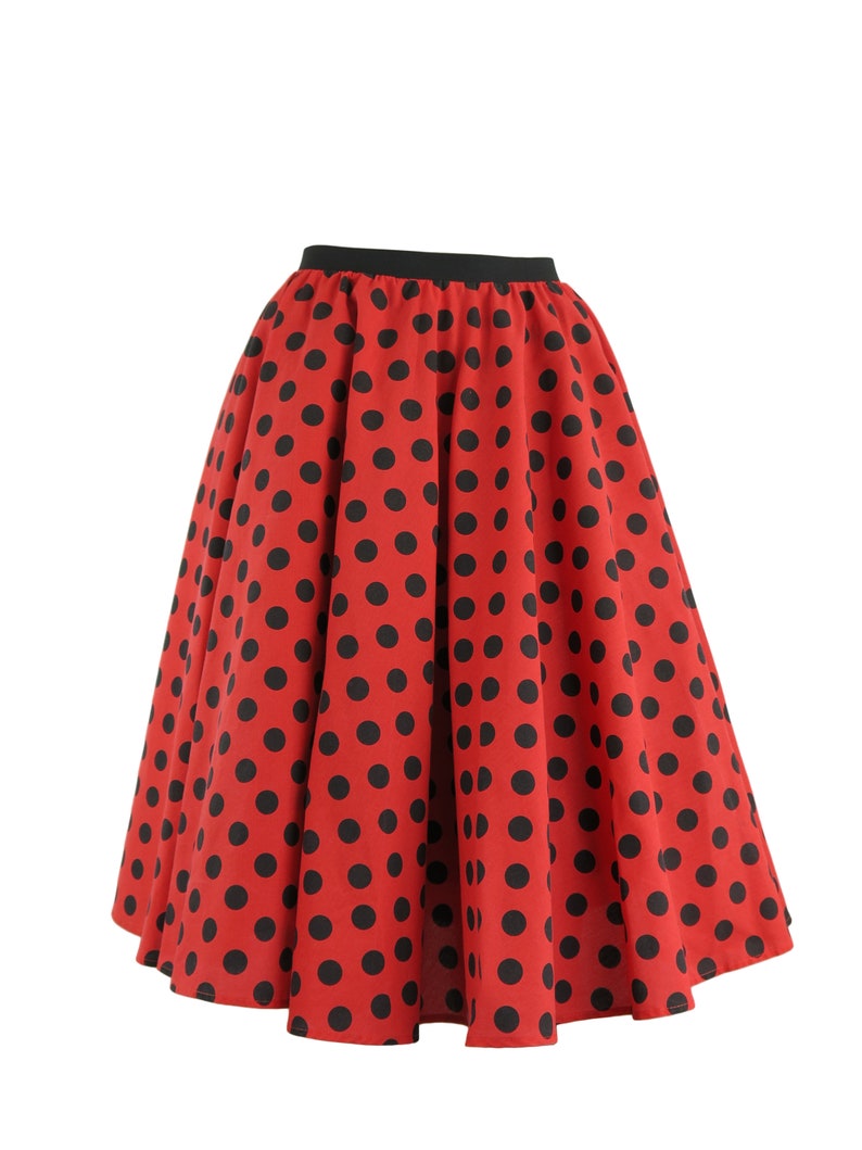 Ladies Polka Dot Rock and Roll Skirt and Scarf 50's Fancy Dress Costume With Optional Net Underskirt Red and Black