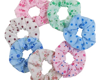 Pack of 7 Floral Scrunchie Hair Tie Ponytail Holders Shabby Chic Vintage Scrunchies