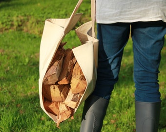Canvas Log Carrier Basket - Firewood Collector and Wood Holder