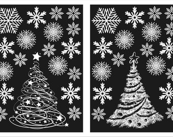 Christmas Trees and 36 Snowflake Window Static Cling Reusable Winter Decorations