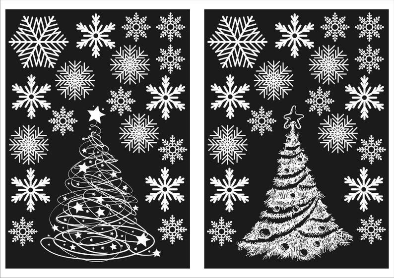 Christmas Trees and 36 Snowflake Window Static Cling Reusable Winter Decorations image 1