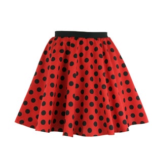 Girls Polka Dot Rock n Roll 50s Skirt & Scarf Fancy Dress Jive Costume Optional Net Under Skirt Red and Black