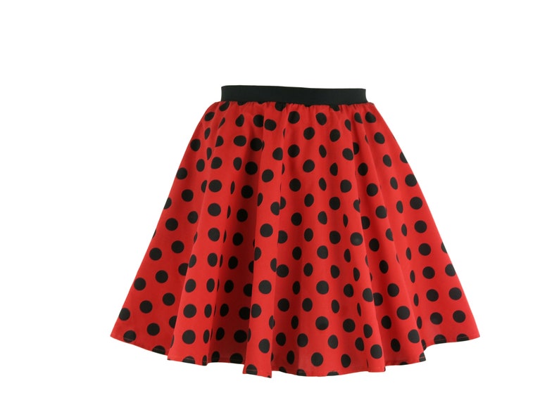 Girls Polka Dot Rock n Roll 50s Skirt & Scarf Fancy Dress Jive Costume Optional Net Under Skirt Red and Black