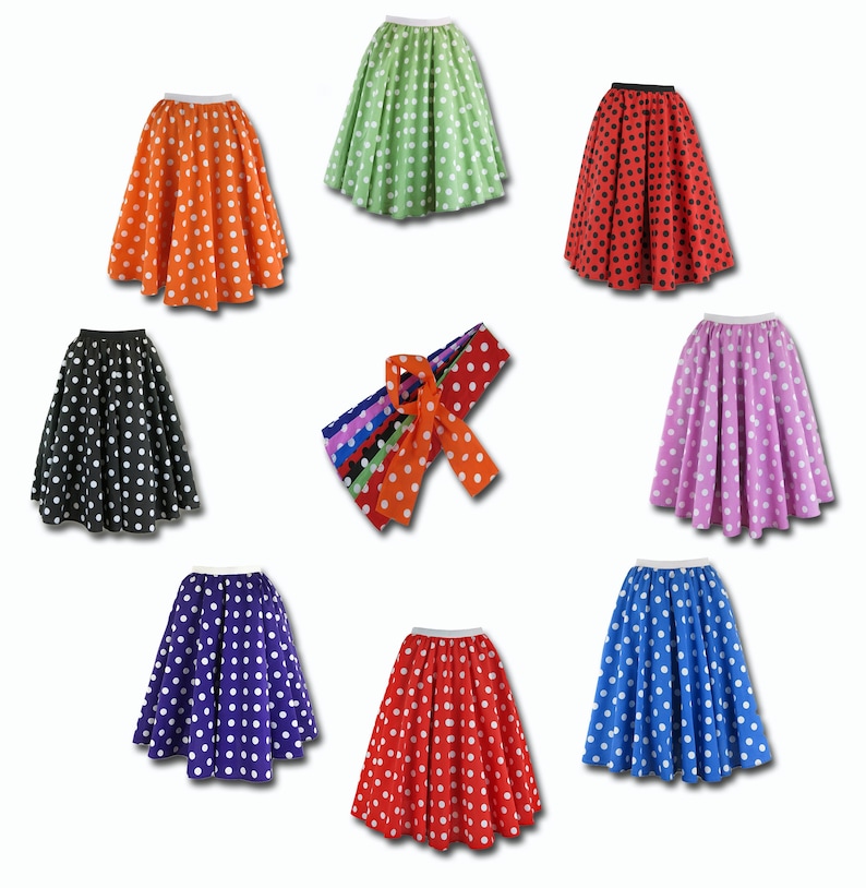 Ladies Polka Dot Rock and Roll Skirt and Scarf 50's Fancy Dress Costume With Optional Net Underskirt image 2