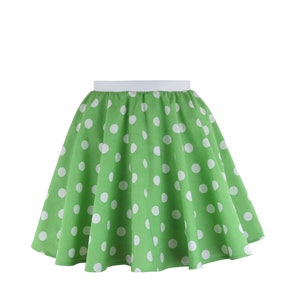 Girls Polka Dot Rock n Roll 50s Skirt & Scarf Fancy Dress Jive Costume Optional Net Under Skirt Green and White