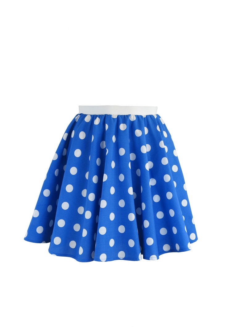 Girls Polka Dot Rock n Roll 50s Skirt & Scarf Fancy Dress Jive Costume Optional Net Under Skirt Blue and White