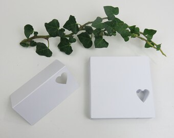 White Heart Cut Out Place Cards - White and Kraft