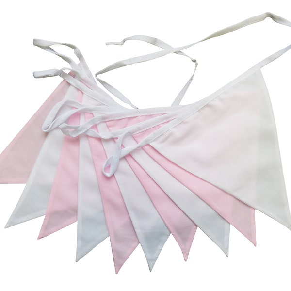 Pink and White Single Sided Fabric Bunting - 3m and 10m Length