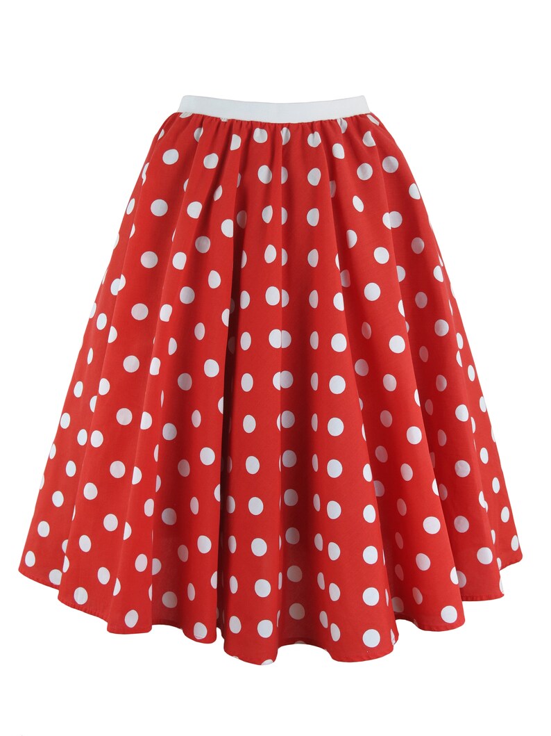 Ladies Polka Dot Rock and Roll Skirt and Scarf 50's Fancy Dress Costume With Optional Net Underskirt Red and White