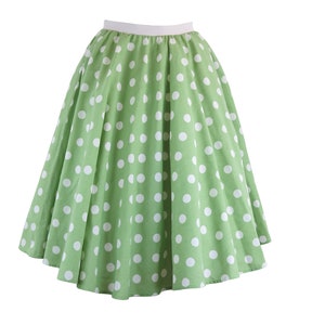 Ladies Polka Dot Rock and Roll Skirt and Scarf 50's Fancy Dress Costume With Optional Net Underskirt Green and White