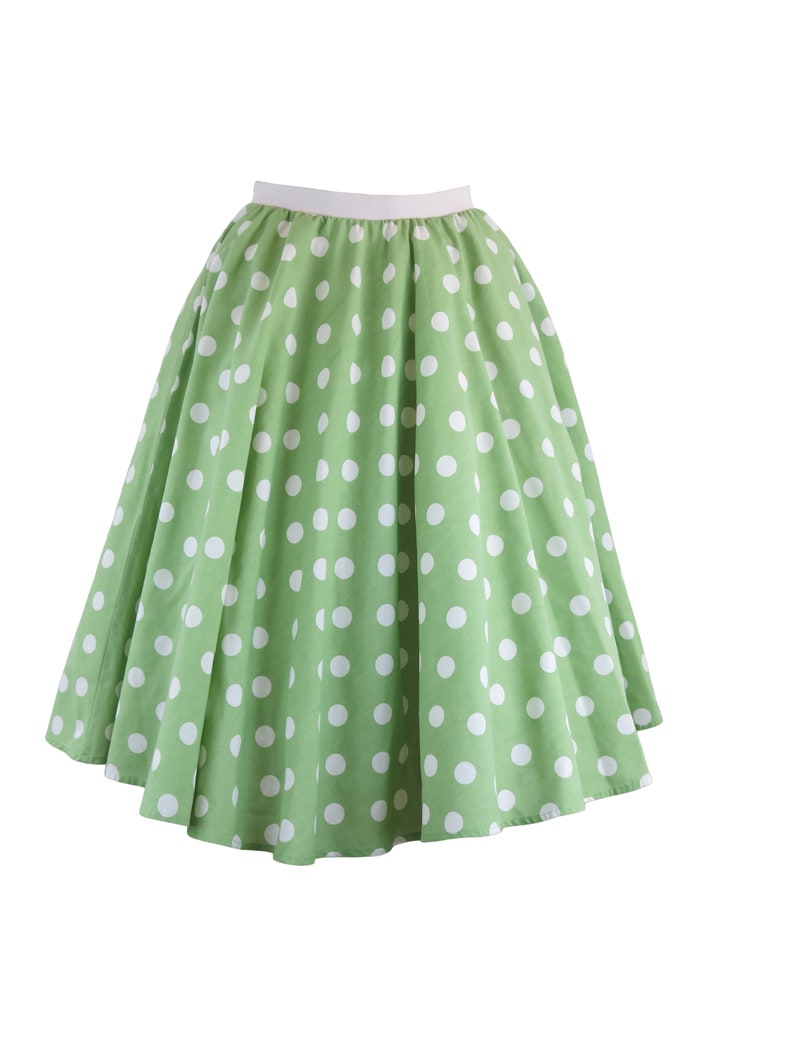Ladies Polka Dot Rock and Roll Skirt and Scarf 50's Fancy Dress Costume With Optional Net Underskirt Green and White