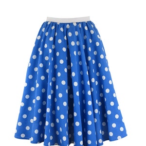 Ladies Polka Dot Rock and Roll Skirt and Scarf 50's Fancy Dress Costume With Optional Net Underskirt Blue and White
