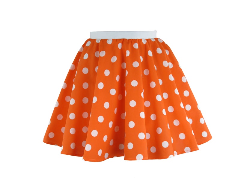 Girls Polka Dot Rock n Roll 50s Skirt & Scarf Fancy Dress Jive Costume Optional Net Under Skirt Orange and White