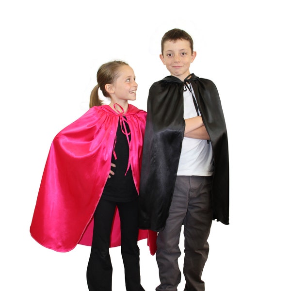 Children's Satin Cape Kids Hooded Cloak - Fancy Dress, Halloween or Fairytale Dress up