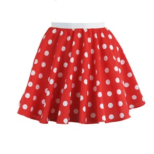 Girls Polka Dot Rock n Roll 50s Skirt & Scarf Fancy Dress Jive Costume Optional Net Under Skirt Red and White