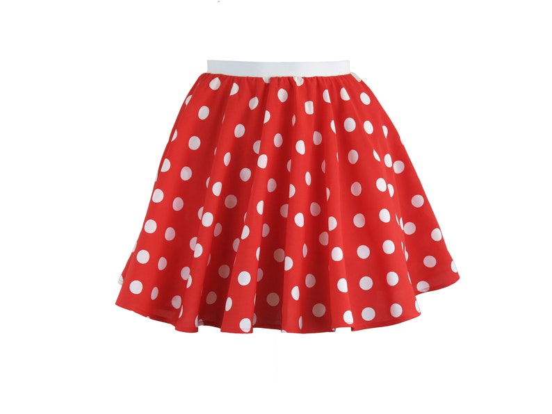 Girls Polka Dot Rock n Roll 50s Skirt & Scarf Fancy Dress Jive Costume Optional Net Under Skirt Red and White