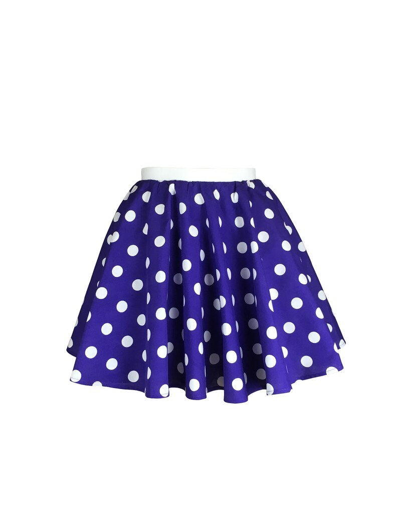 Girls Polka Dot Rock n Roll 50s Skirt & Scarf Fancy Dress Jive Costume Optional Net Under Skirt Purple and White