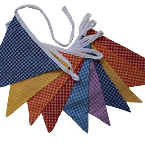 Multi Gingham Double Sided Fabric Bunting 3m or 10m Length available 3m - 10 Flags