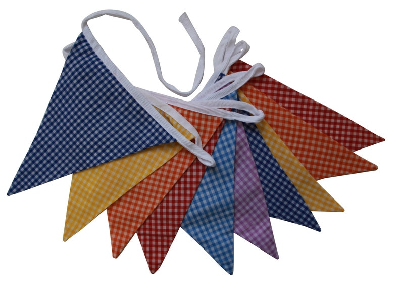 Multi Gingham Double Sided Fabric Bunting 3m or 10m Length available 3m - 10 Flags
