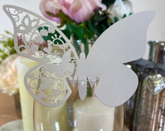 Butterfly Wedding Name Place Cards - Laser Cut Pearlescent Card for glasses