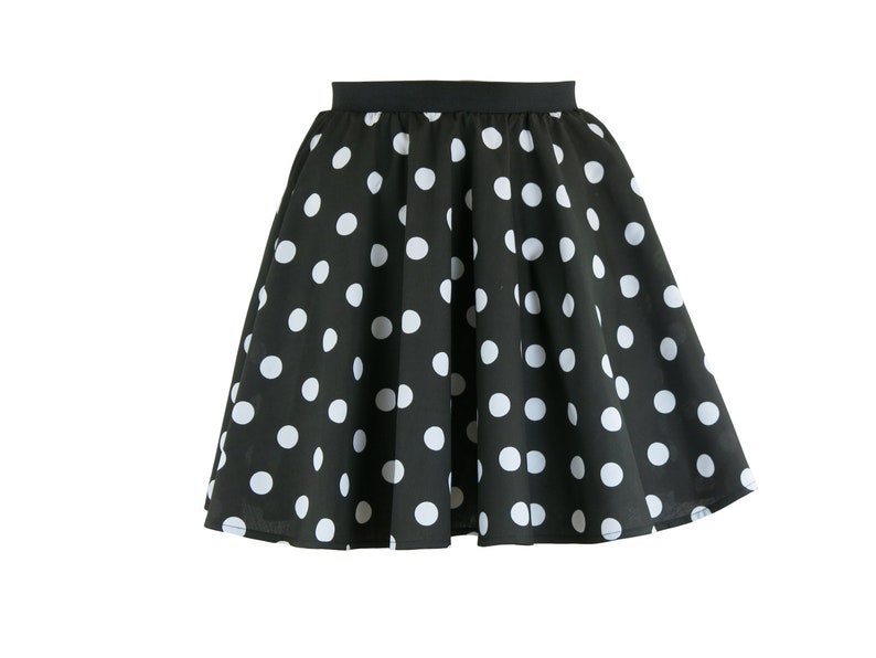 Girls Polka Dot Rock n Roll 50s Skirt & Scarf Fancy Dress Jive Costume Optional Net Under Skirt Black and White
