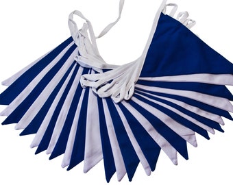 Royal Blue and White 10m Double Sided Fabric Bunting