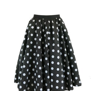 Ladies Polka Dot Rock and Roll Skirt and Scarf 50's Fancy Dress Costume With Optional Net Underskirt Black and White