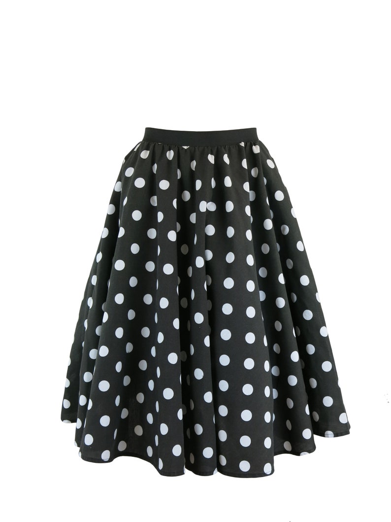 Ladies Polka Dot Rock and Roll Skirt and Scarf 50's Fancy Dress Costume With Optional Net Underskirt Black and White