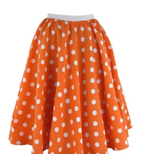 Ladies Polka Dot Rock and Roll Skirt and Scarf 50's Fancy Dress Costume With Optional Net Underskirt Orange and White